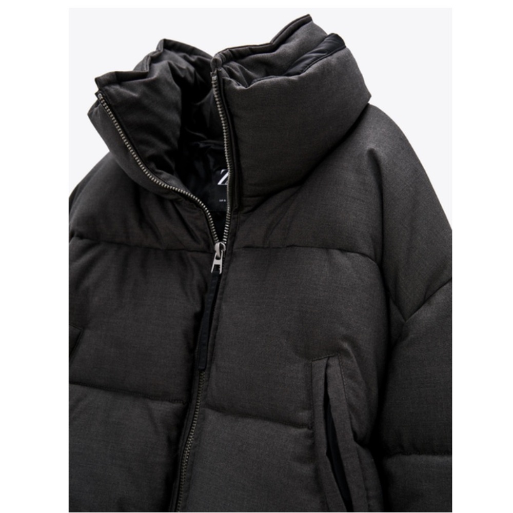 NEW Zara Contrasting High Neck Double Collar Puffer in Grey Size XS - Picture 5 of 16